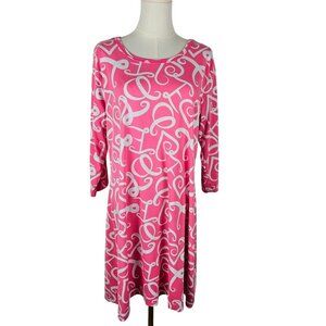 Lulu-B Pink & White Graphic Dress Knee-Length Nylon Blend Size Large